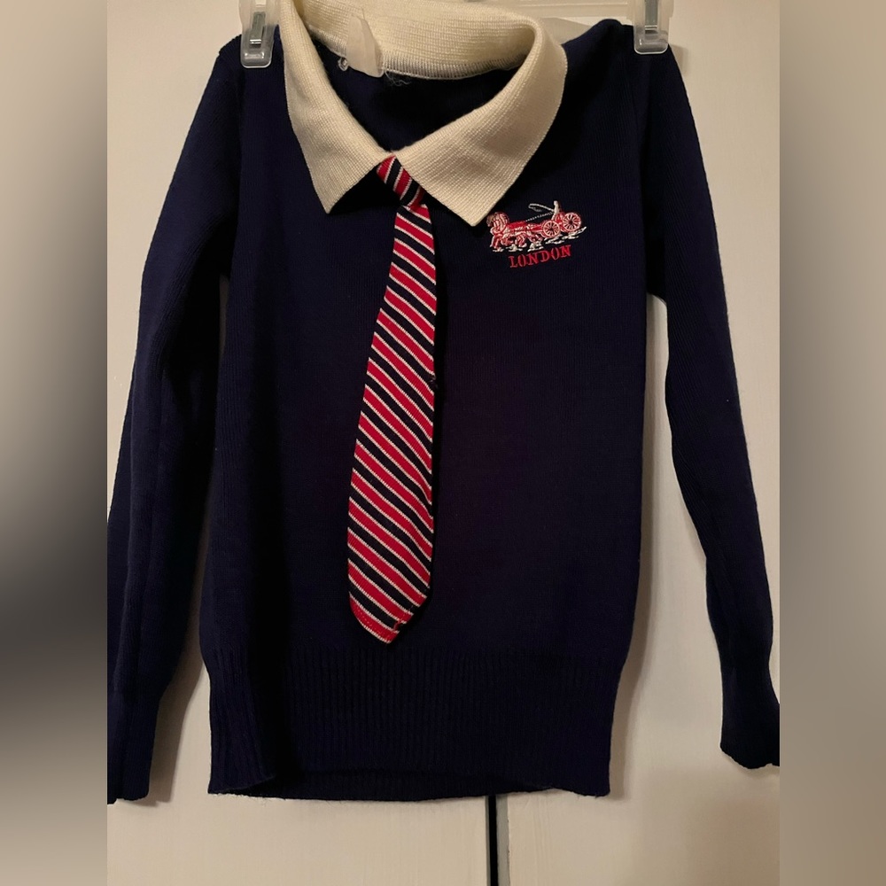London Embroidered Navy Sweater with tie Size XS